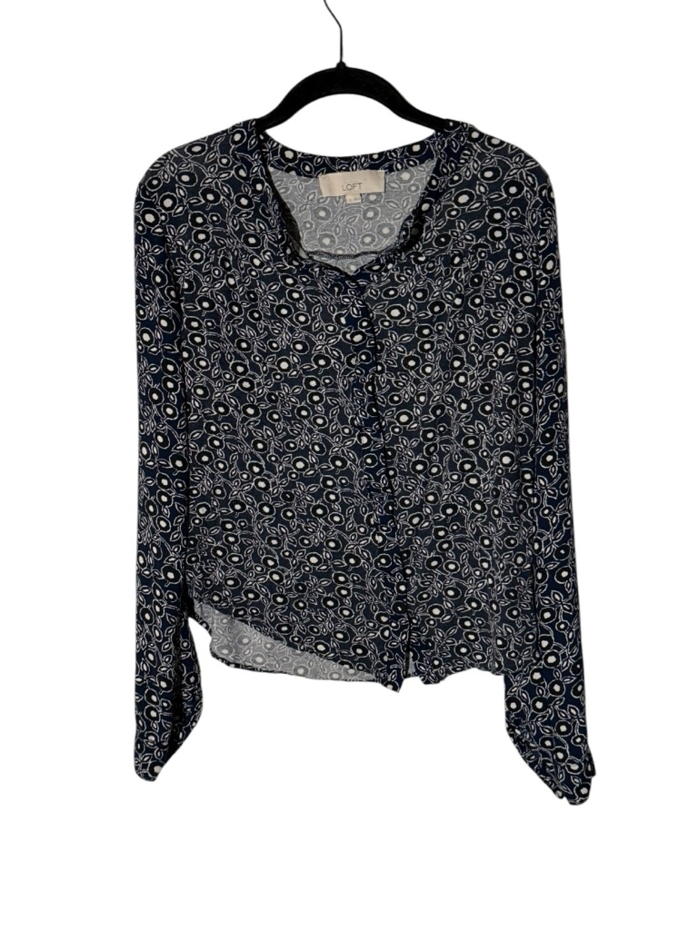 Ann Taylor LOFT Blue Floral Printed V Neck Top Size Small